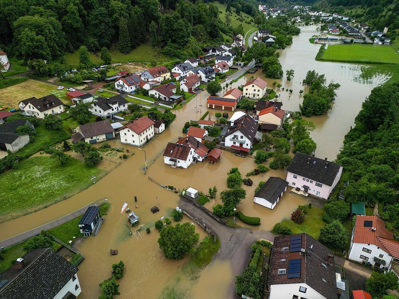 Luftaufnahme vom Hochwasser im Markt Mörnsheim